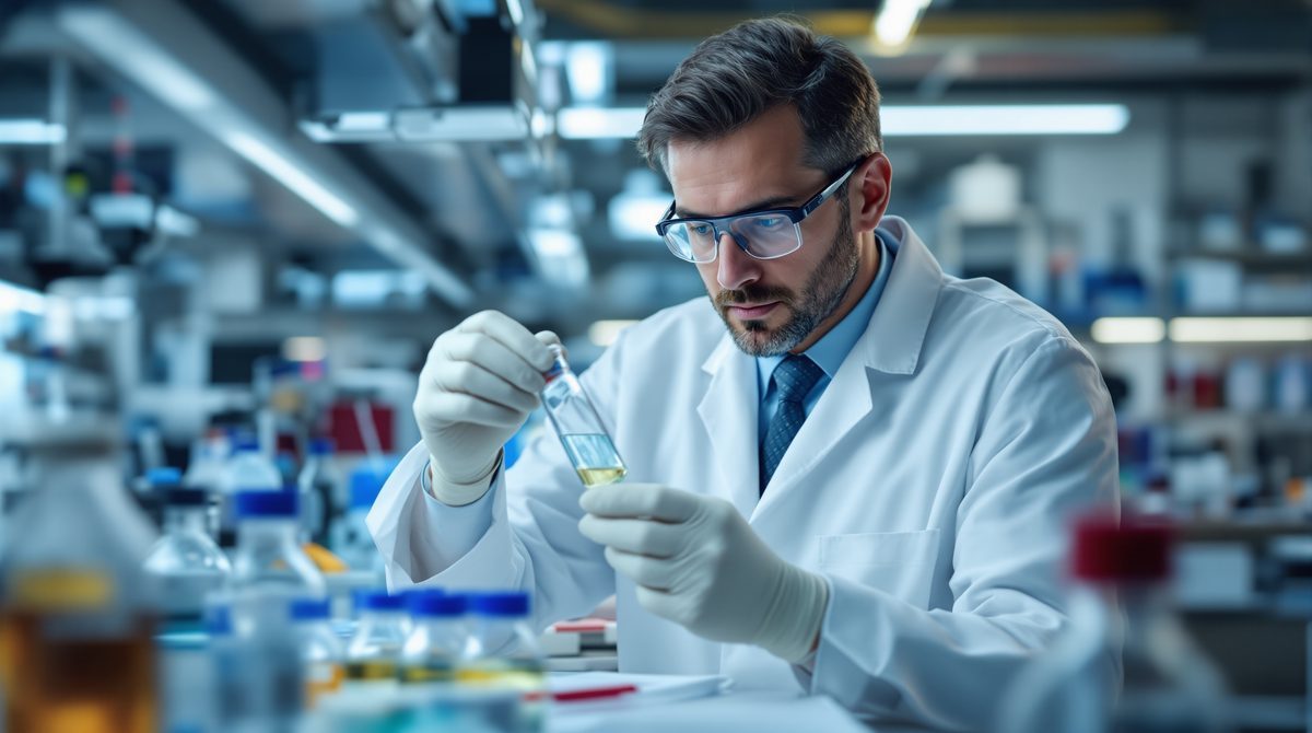 Wissenschaftler untersucht CBD-Extrakt im Labor – Cannabidiol Forschung
