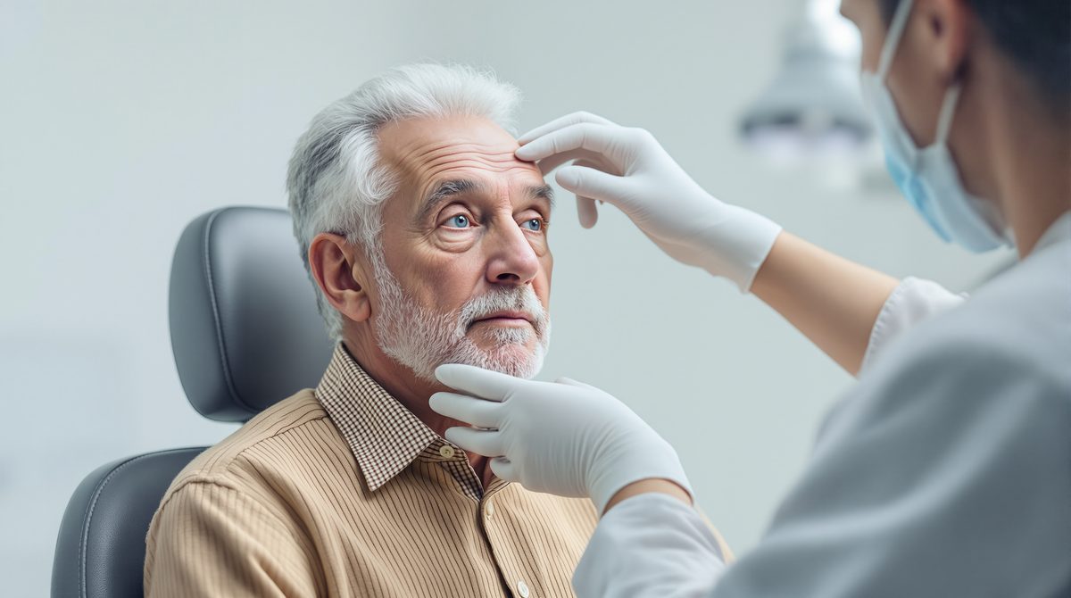 Arzt untersucht die Kopfhaut eines Patienten bei der Diagnose einer Delle im Kopf