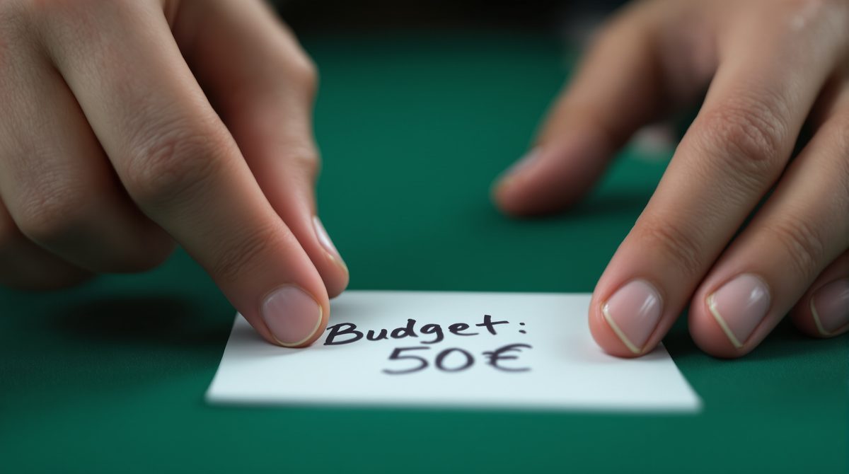 Spielchip neben handgeschriebenem Budgetzettel – Symbol für selbst gesetzte Einsatzlimits beim verantwortungsvollen Spielen