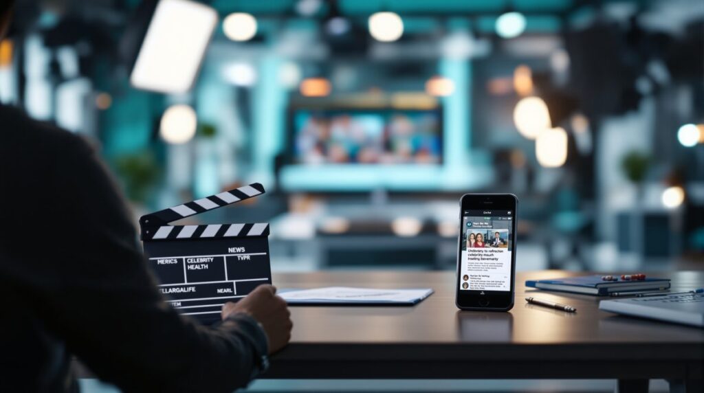 Symbolbild: TV-Nachrichtenstudio – Promi-Gesundheitsgeruechte kritisch pruefen